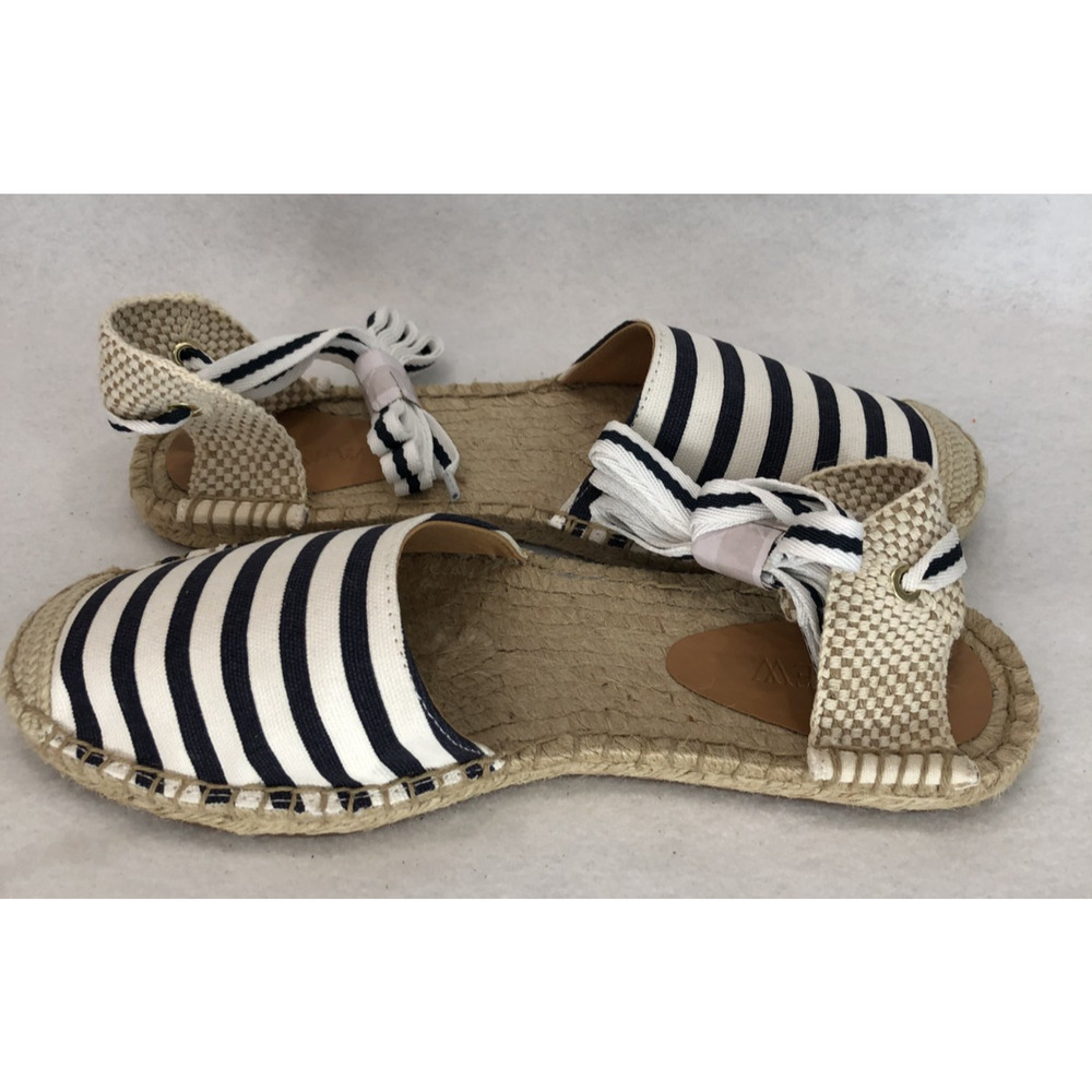 J. Crew Womens Sz 8.5 Striped Espadrille Flats w/Ankle Ties Boho Summer Sandals - Picture 6 of 9